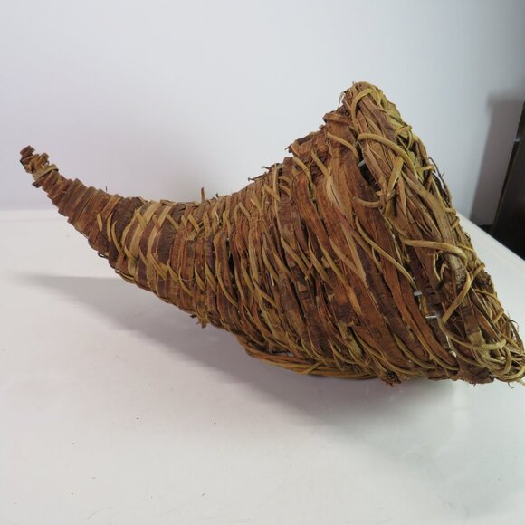 Rustic Cornucopia 8" tall Wicker Basket Natural Colored Woven Rattan Fall - Picture 2 of 13